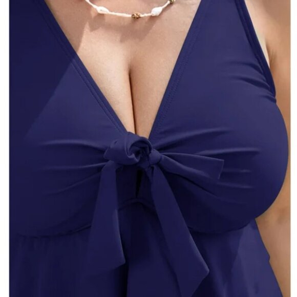 BloomChic Plus Size 6XL Knotted Front Ruffle Tiered Tankini Top us 30 - Picture 3 of 5